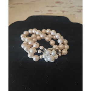 Vtg Faux Pearls 3-Strand West Germany Statement‎ Fashion Jewelry Beaded Bracelet